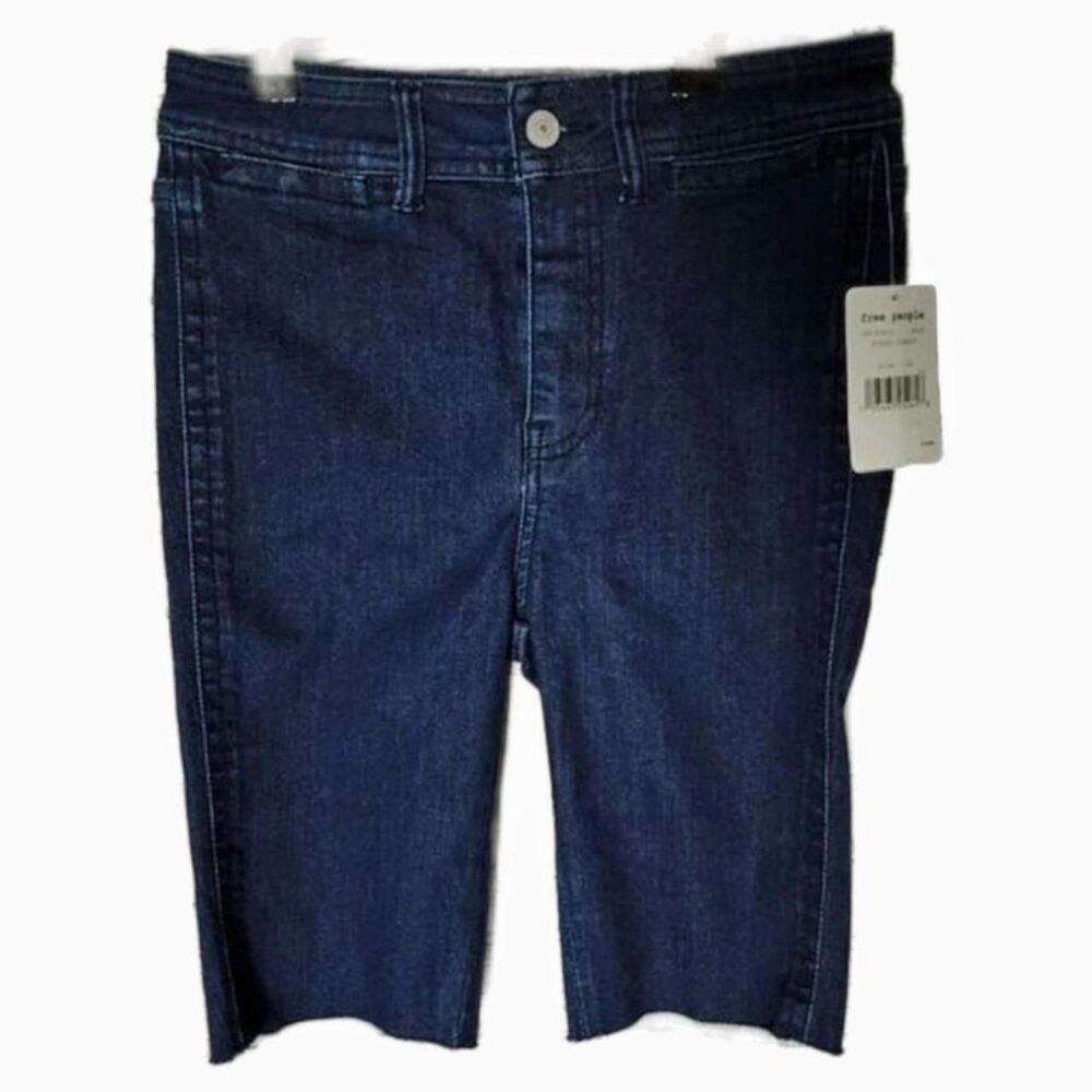 Free People So Chic High-Rise Denim Biker Shorts Dark Wash - Size 26 NWT